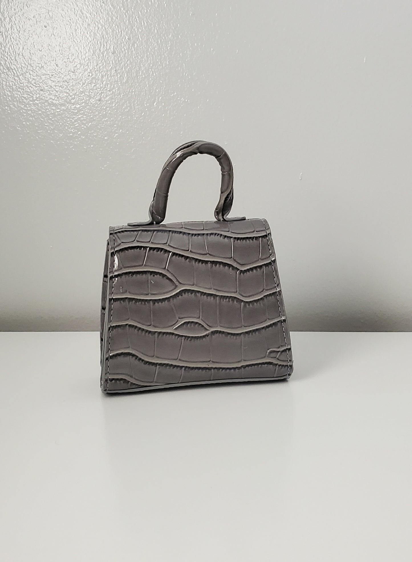 Grey Crocodile Mini Crossbody Bag