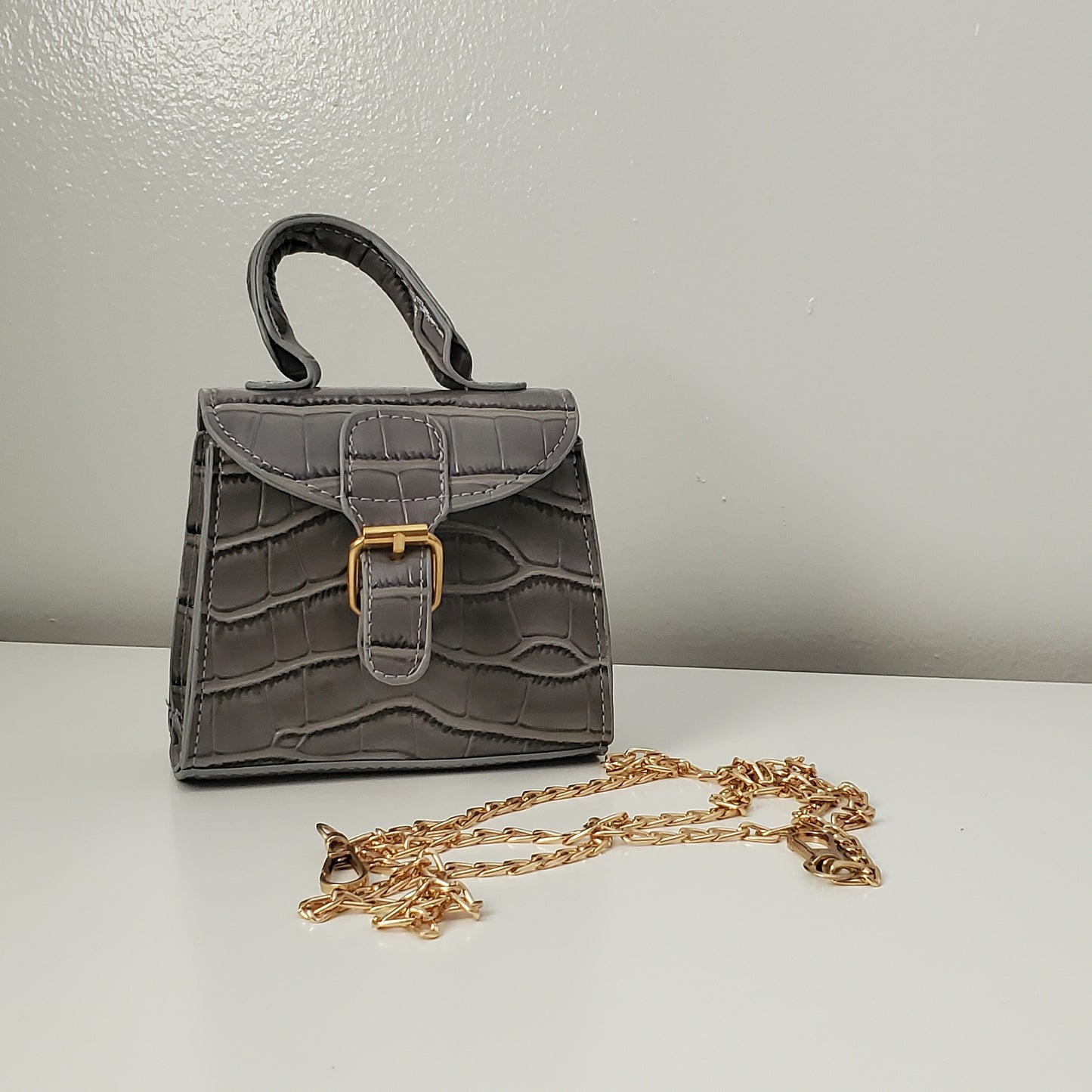 Grey Crocodile Mini Crossbody Bag