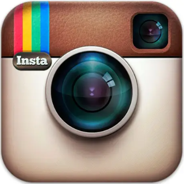 Instagram logo with a brown border and colorful stripe on a white background